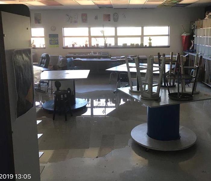 Flooded classroom in a school
