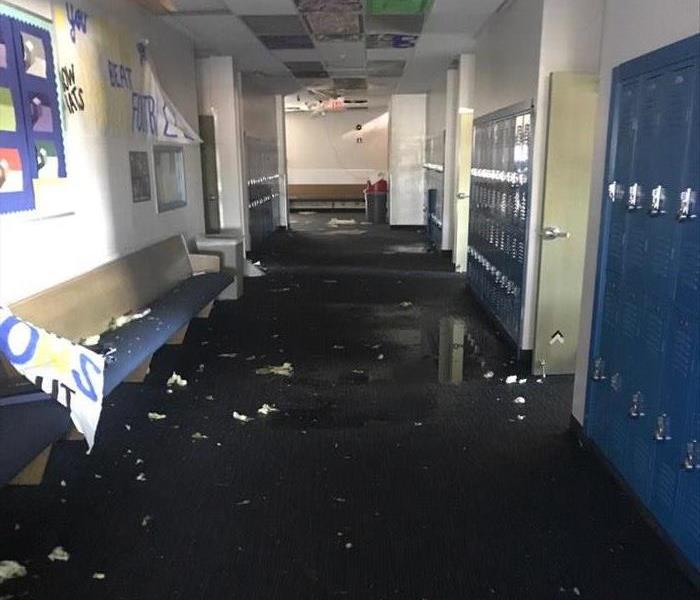 Flooded hallway in a school